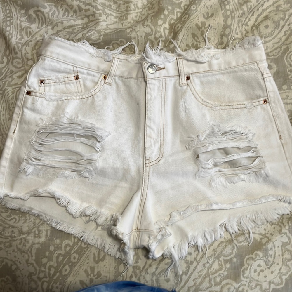 White Distressed Ripped Shorts